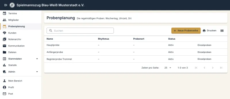 Probenplanung mit Probenreihen und Anwesenheit